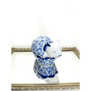 Vintage Gump's San Francisco Thailand Porcelain Cat Lidded Trinket Box 6", Chini